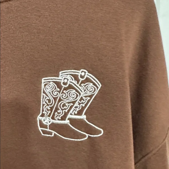 Brown Crewneck Top with Embroidered Boots - Picture 2 of 5